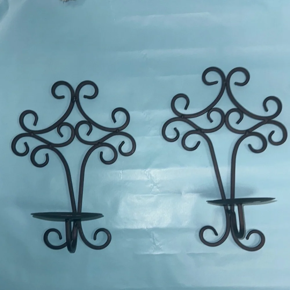 Elegant candle holder Black Metal Wall Set